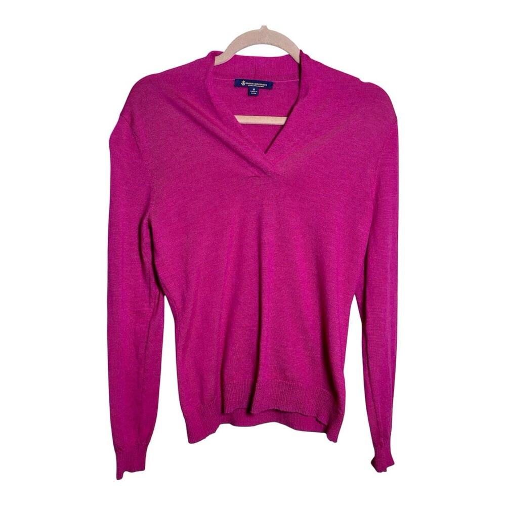 Brooks Brothers Merino Wool Sweater Womens M Magenta Pink V-Neck Pullover Preppy